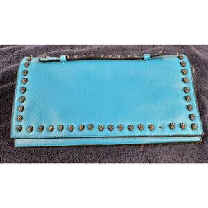 Turquoise Skull Stud Clutch Wallet Envelope Bag 10” Blue Punk